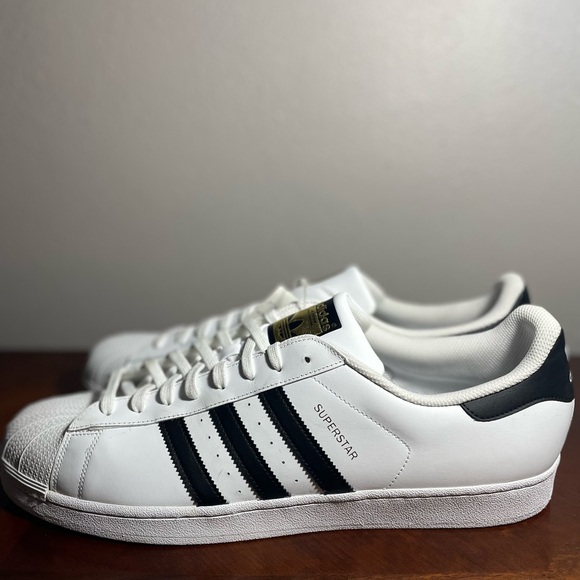 Adidas Men's Superstar Shoes Size 19! White/ Black  Leather Upper Lace up - Picture 2 of 7